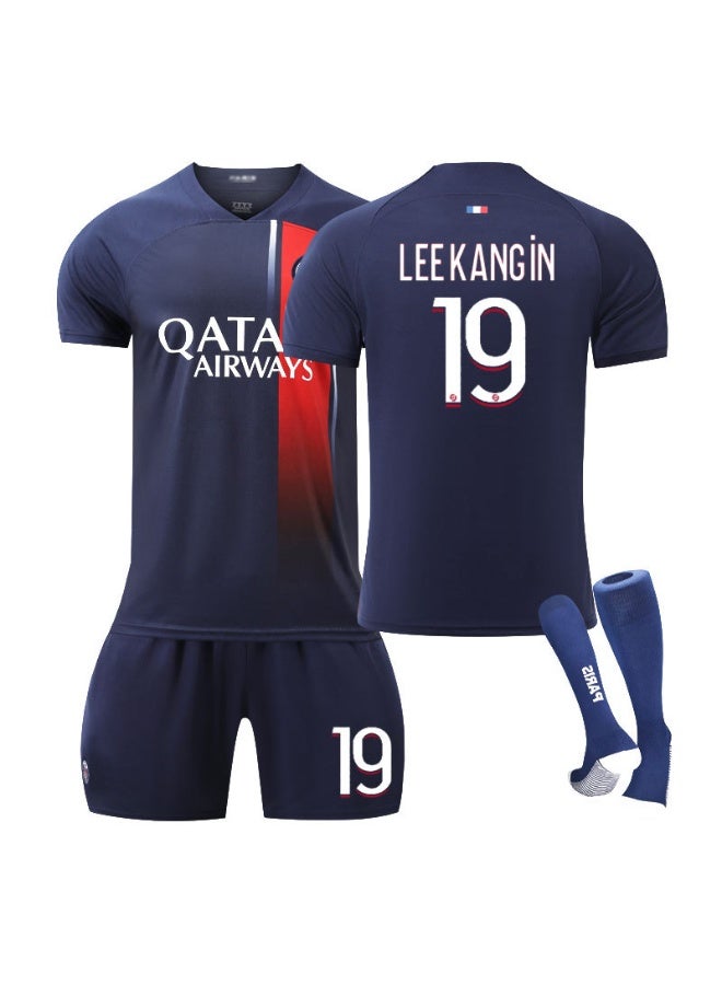 PSG 2023-2024 Paris home #19 LEEKANGIN football jersey shorts socks set children's size and adult size gifts for fans and friends - Image 1